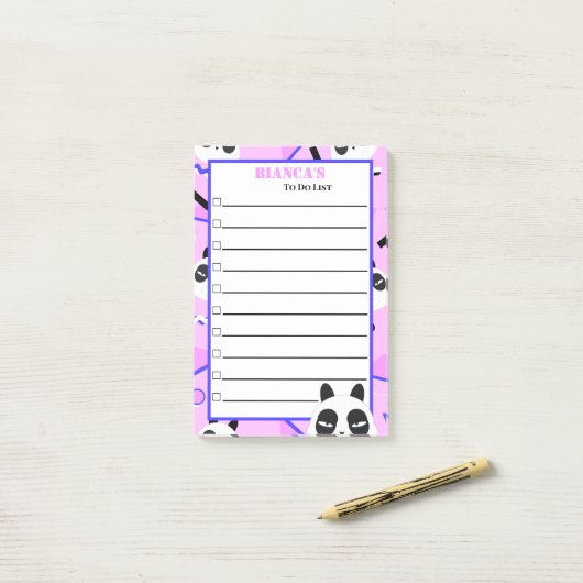 Post-it® Ours en peluche Panda Violet Cache-Cache (Sur un bureau)