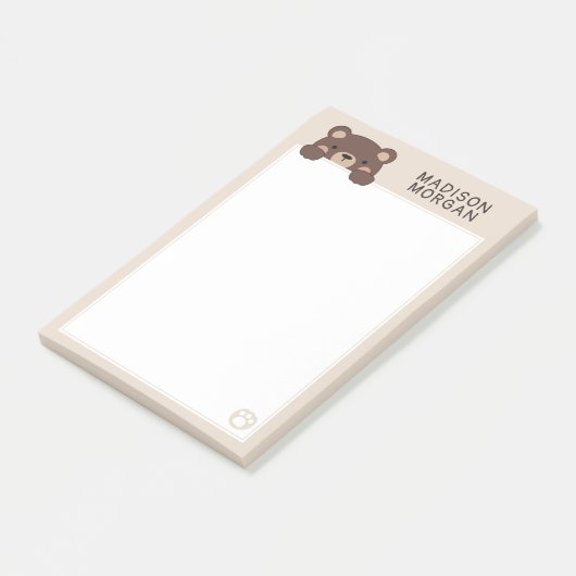 Post-it® Ours Mignon Beige & Pattes Ajoutez Votre Nom (Incliné)