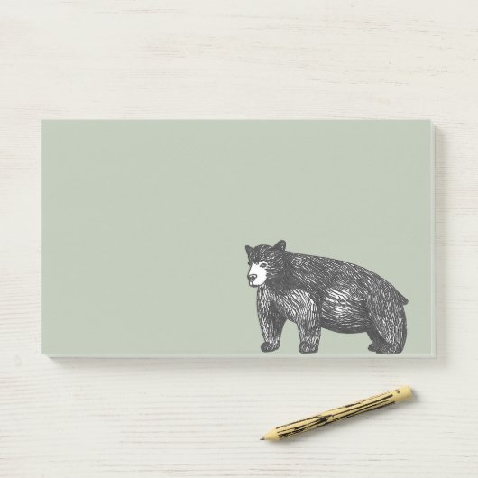 Post-it® Ours noir rustique vert forestier (Sur un bureau)