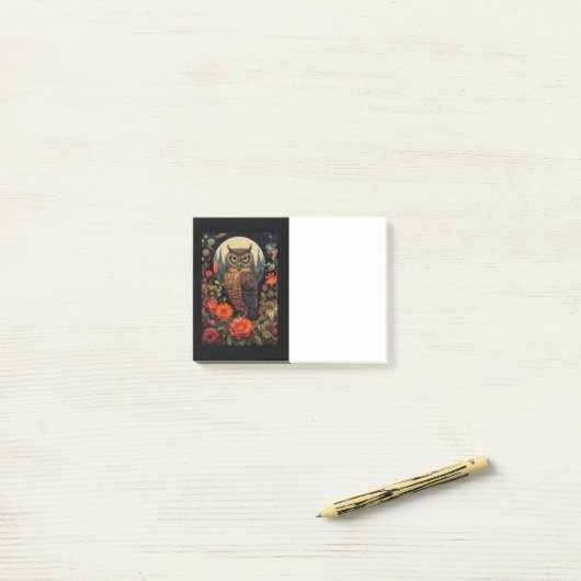 Post-it® Owl at Night with a Full Moon (Sur un bureau)