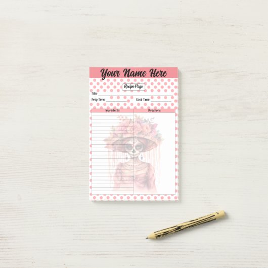 Post-it® Page de recette du crâne de sucre (Sur un bureau)