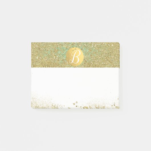 Post-it® Paillette Dorée & Turquoise Aqua Glam Monogramme P (Devant)