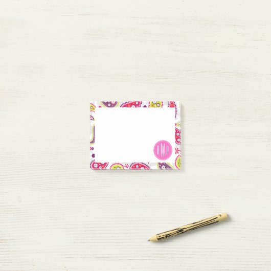 Post-it® Paisley et monogramme rose (Sur un bureau)