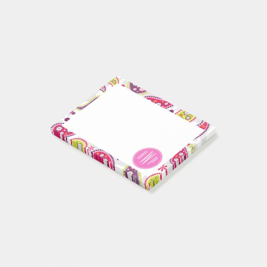 Post-it® Paisley et monogramme rose (Incliné)