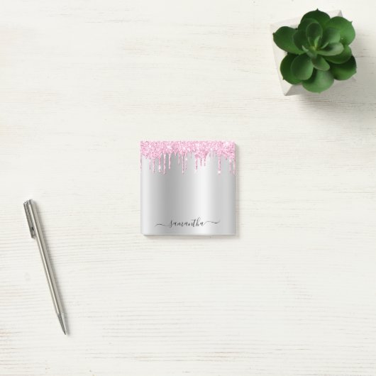 Post-it® Pale Pink Glitter Drips Silver Shimmer (Bureau)