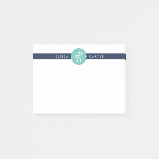 Post-it® Palm Tree Preppy Aqua & Navy Stripe (Devant)