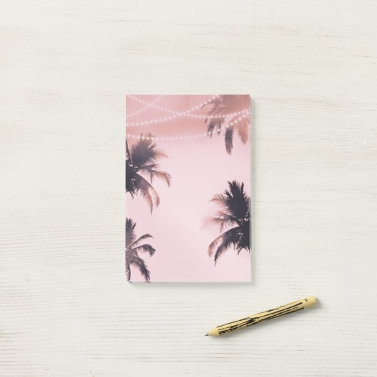 Post-it® Palmiers tropicaux et lumières Plage rose (Sur un bureau)
