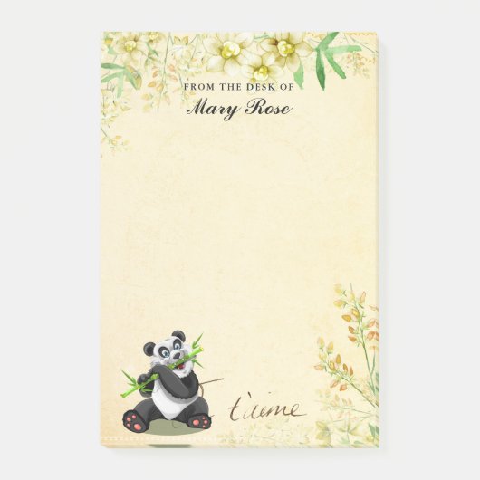 Post-it® Panda Cute Avec Fleurs Jaunes Notes (Devant)
