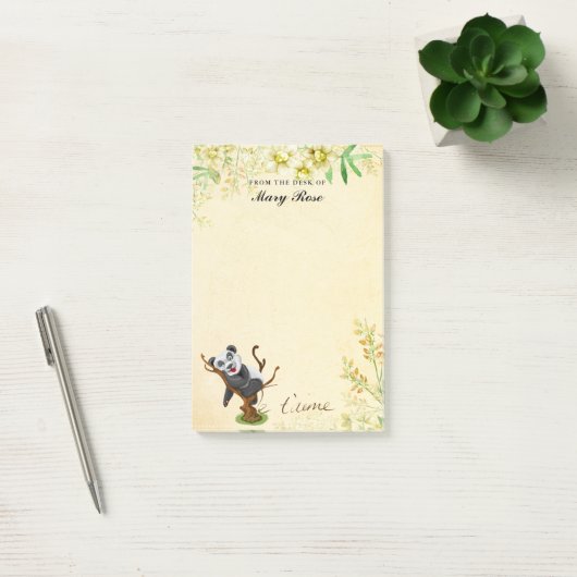 Post-it® Panda mignonne aux fleurs jaunes Notes post-it (Bureau)