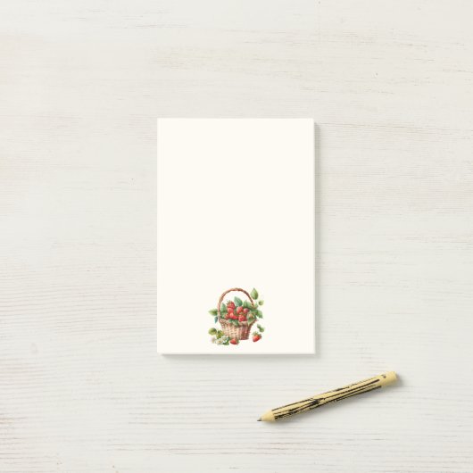 Post-it® Panier Mignon Plein de Fraises (Sur un bureau)