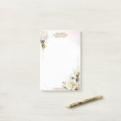 Post-it® Papeterie florale romantique Rose blanche or (Sur un bureau)