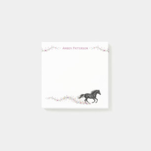 Post-it® Papeterie Personnalisée Cheval Cheval Noir Fleurs