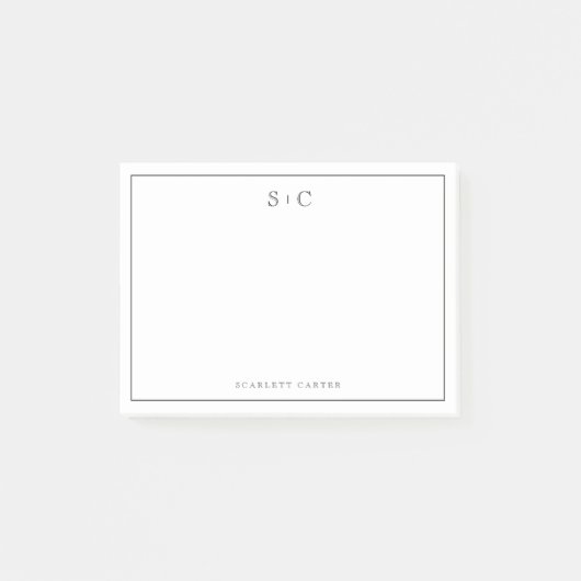 Post-it® Papeterie simple moderne avec initiales et bordure (Devant)