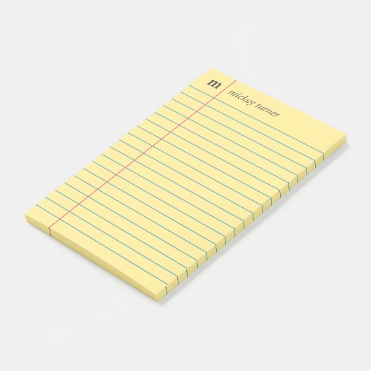 Post-it® Papier carnet Jaune Ajouter Votre Nom & Initiale (Incliné)