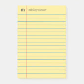 Post-it® Papier carnet Jaune Ajouter Votre Nom & Initiale (Devant)