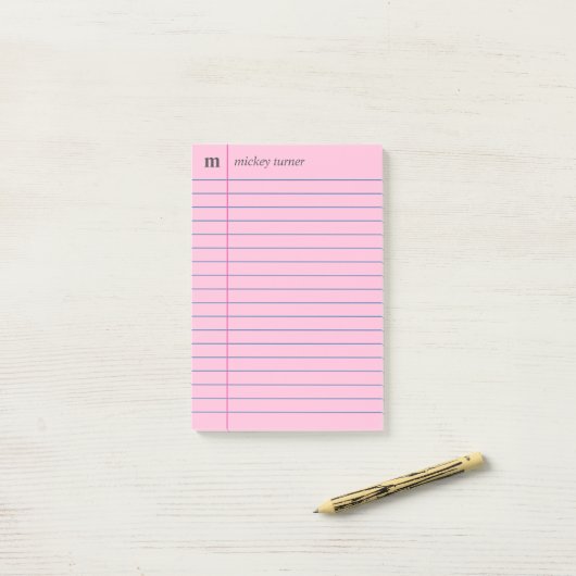 Post-it® Papier carnet rose Ajouter votre nom et initial (Sur un bureau)