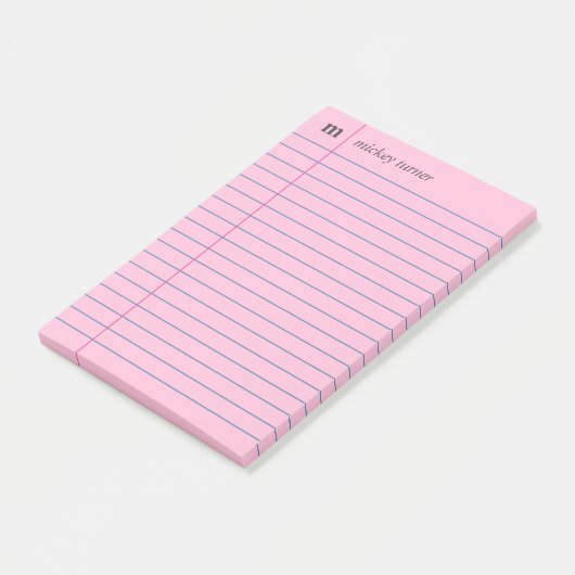 Post-it® Papier carnet rose Ajouter votre nom et initial (Incliné)