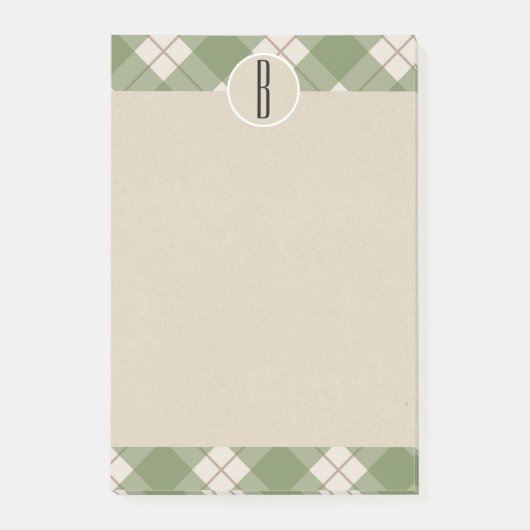Post-it® Papier kraft à carreaux crème vert monogramme rust (Devant)