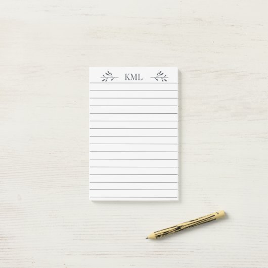 Post-it® Papier ligné personnalisé avec monogramme de feuil (Sur un bureau)