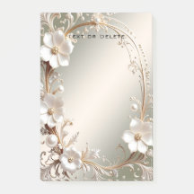 Papier notes adhésifs à cadre floral blanc orné