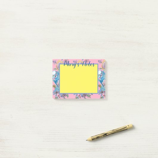 Post-it® Papier notes Budgie aquarelle nom de femme (Sur un bureau)
