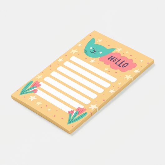 Post-it® Papier notes Hello avec chat mignon (Incliné)
