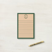 Post-it® Papier notes ligné vert et marron avec monogramme (Sur un bureau)