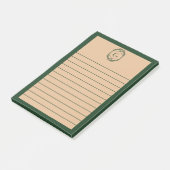 Post-it® Papier notes ligné vert et marron avec monogramme (Incliné)
