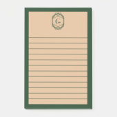 Post-it® Papier notes ligné vert et marron avec monogramme (Devant)
