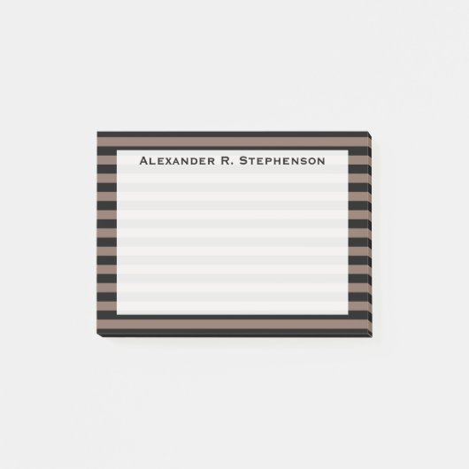 Post-it® Papier notes Monogram Taupe Brun et Rayure Noire (Devant)
