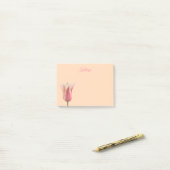 Post-it® Papier notes personnalisé avec nom et tulipe rose (Sur un bureau)