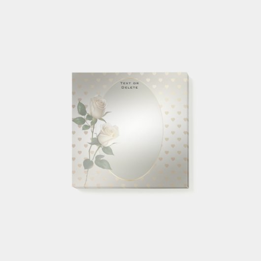 Post-it® Papier notes Roses Blanches Coeurs Dorés (Devant)