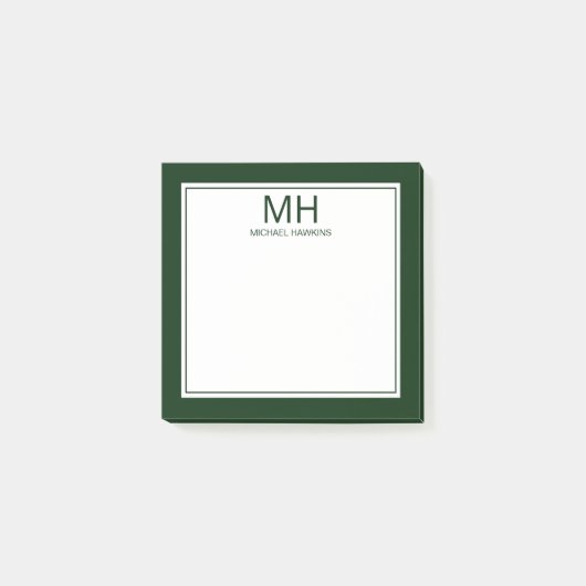 Post-it® Papier notes vert clair avec monogramme pour homme (Devant)