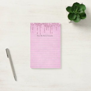 Post-it® Papier personnalisé rose girly pailleté ligné