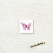 Post-it® Papillon à fleurs avec Sakura rose (Sur un bureau)