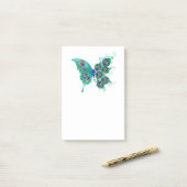 Post-it® Papillon aux plumes de paon vert (Sur un bureau)