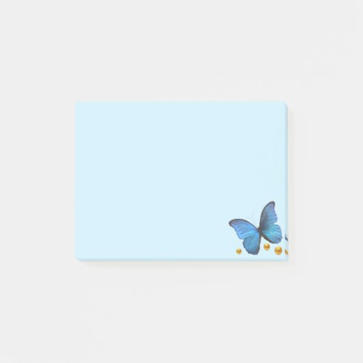 Post-it® Papillon bleu et confettis dorés sur fond bleu cla (Devant)