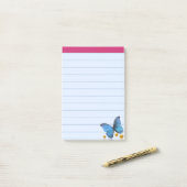 Post-it® Papillon bleu et points de confettis dorés (Sur un bureau)