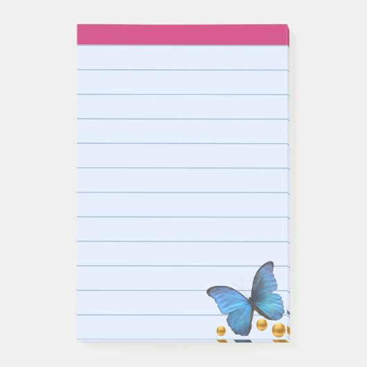 Post-it® Papillon bleu et points de confettis dorés (Devant)