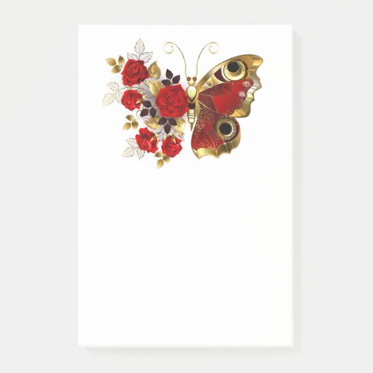 Post-it® Papillon de fleurs rouges aux roses rouges (Devant)