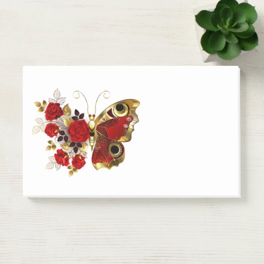 Post-it® Papillon de fleurs rouges aux roses rouges (Bureau)