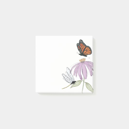 Post-it® Papillon élégant et fleurs violettes Élégant blanc (Devant)
