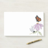 Post-it® Papillon élégant et fleurs violettes Élégant blanc (Sur un bureau)