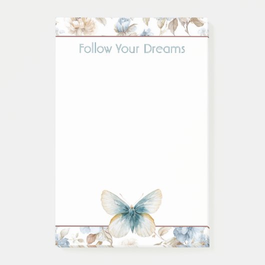 Post-it® Papillon Fleurs Marron Crème Bleu Tan (Devant)