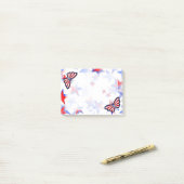 Post-it® Papillon graphique bleu, blanc, rouge indépendant (Sur un bureau)