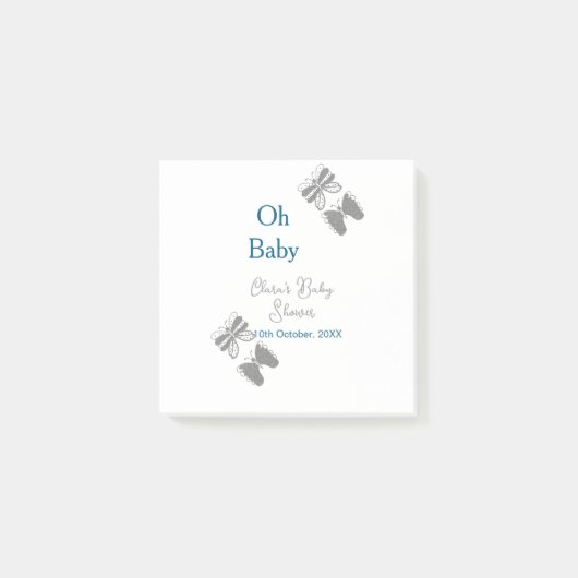 Post-it® Papillon gris bleu baby shower oh bébé moderne tex (Devant)
