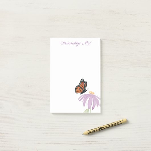 Post-it® Papillon monarque à fleurs de cône pourpre (Sur un bureau)