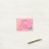 Post-it® Papillon sur aquarelle rose (Sur un bureau)
