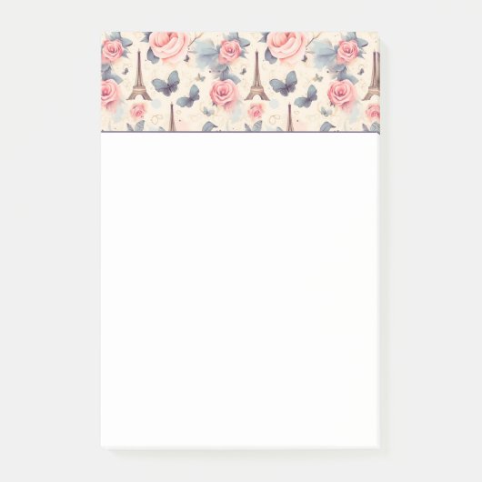 Post-it® Papillon Tour Eiffel et Motif Rose (Devant)