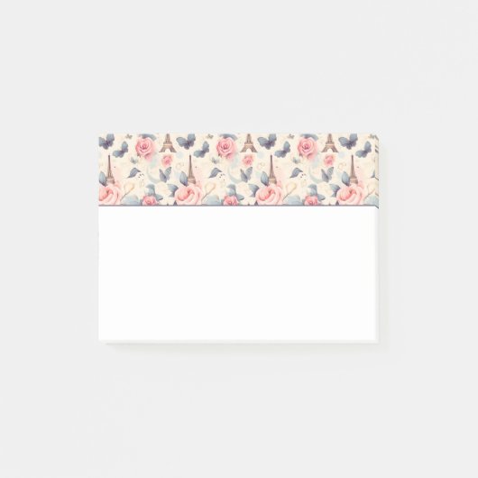 Post-it® Papillon Tour Eiffel et Motif Rose (Devant)